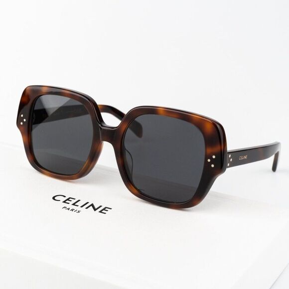 Celine 3 DOTS Women Sunglasses Medium Havana Smoke Grey Geometric CL40241F 53A